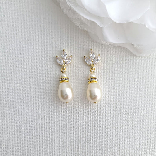 Gold Clip On Pearl Drop Earrings for Brides and Bridesmaids - Katie