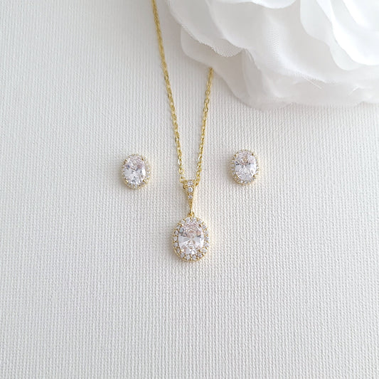 Brides & Bridesmaids Oval Stud Earrings and Necklace Set-Emily