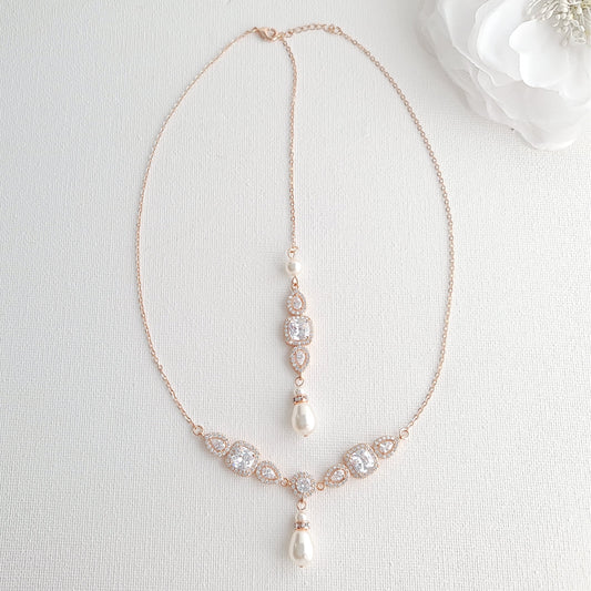 Pearl Drop Wedding Necklace in Rose Gold-Gianna