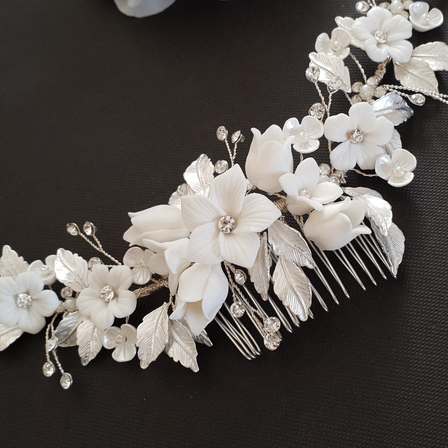 Silver Foral Hair Comb for Brides -Daffodil
