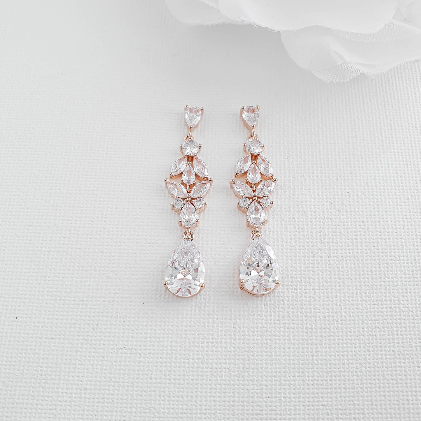 Bridal Drop Earrings in Silver and Cubic Zirconia Stones-Anne