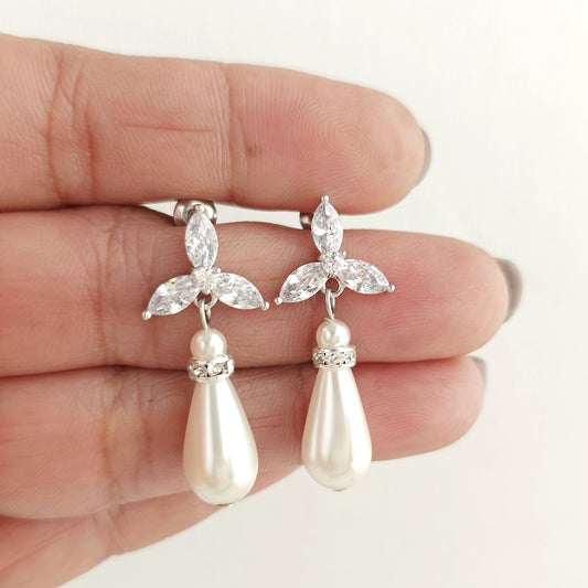 Elegant Pearl Weddings Earrings:For an Delicate Wedding Day Look- Flora