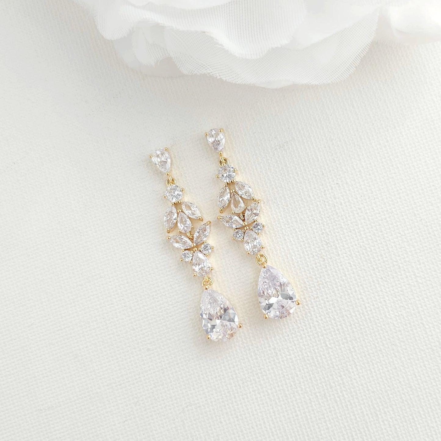 Bridal Drop Earrings in Silver and Cubic Zirconia Stones-Anne