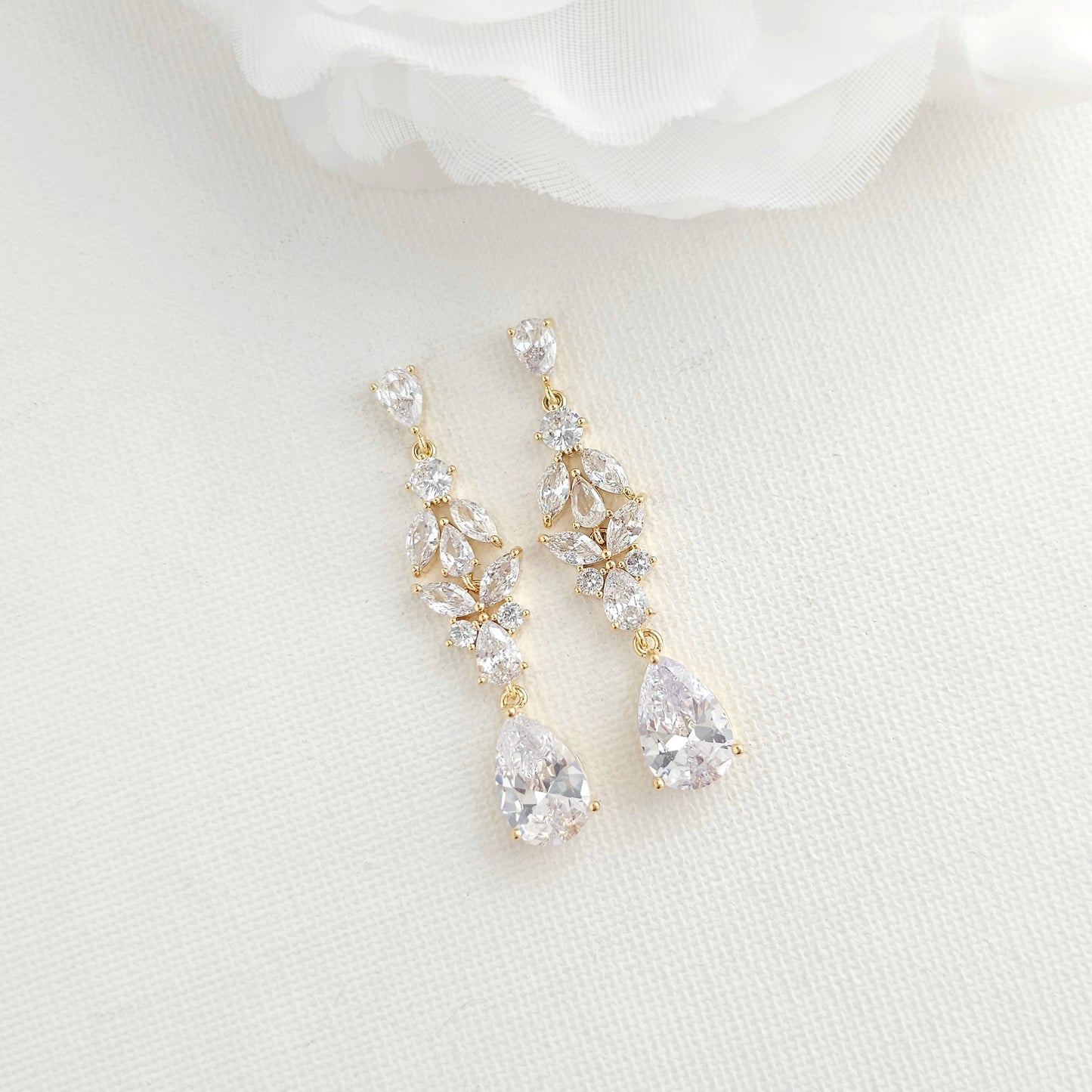 Bridal Drop Earrings with Dazzling CZ 1.75"-Anne