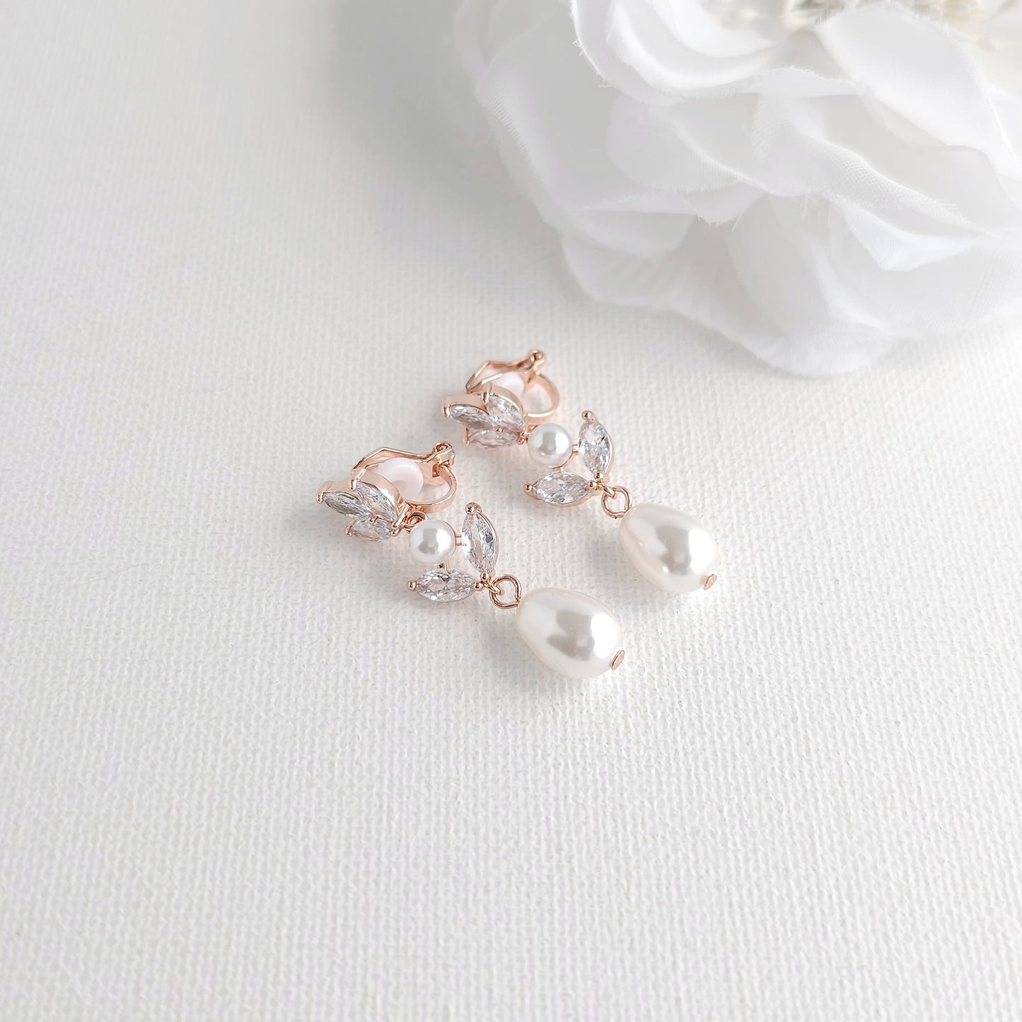 Silver Clip On Pearl Earrings for Brides-Leila