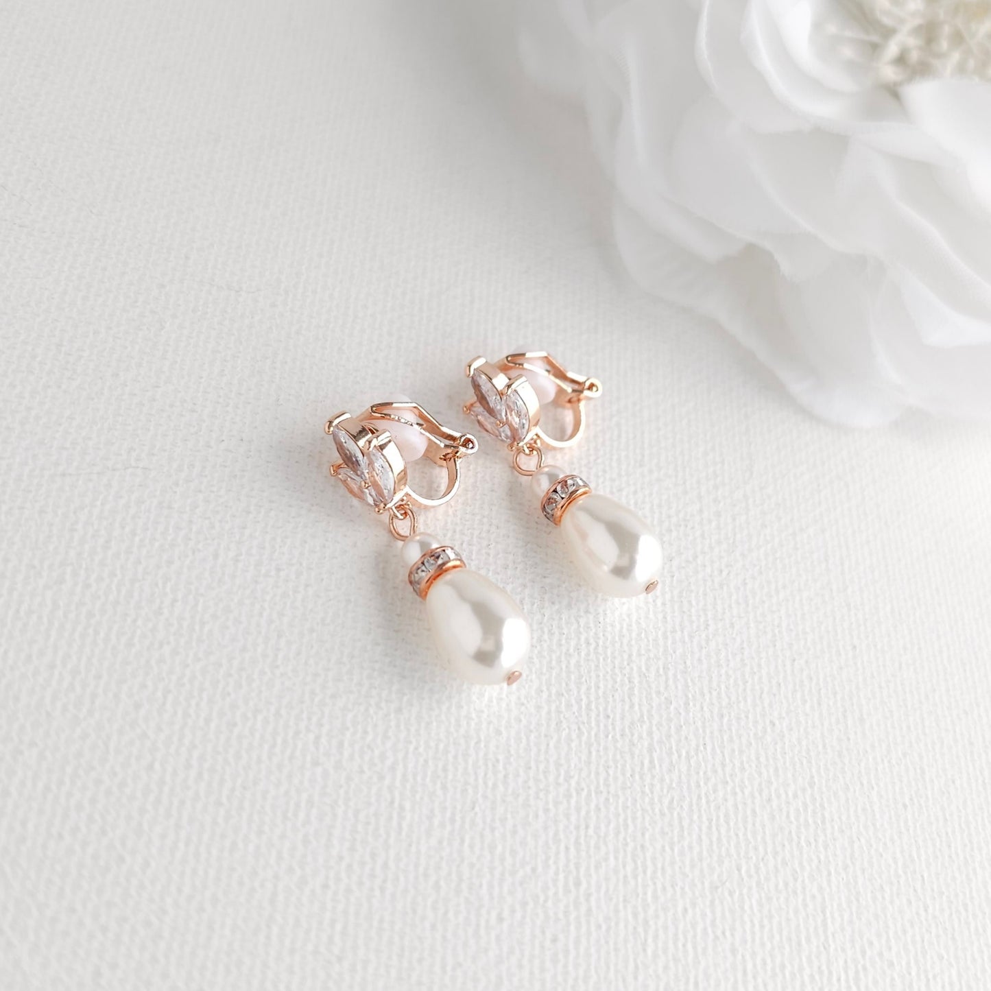 Boucles d'oreilles mariée en or clair pour mariage-Anya