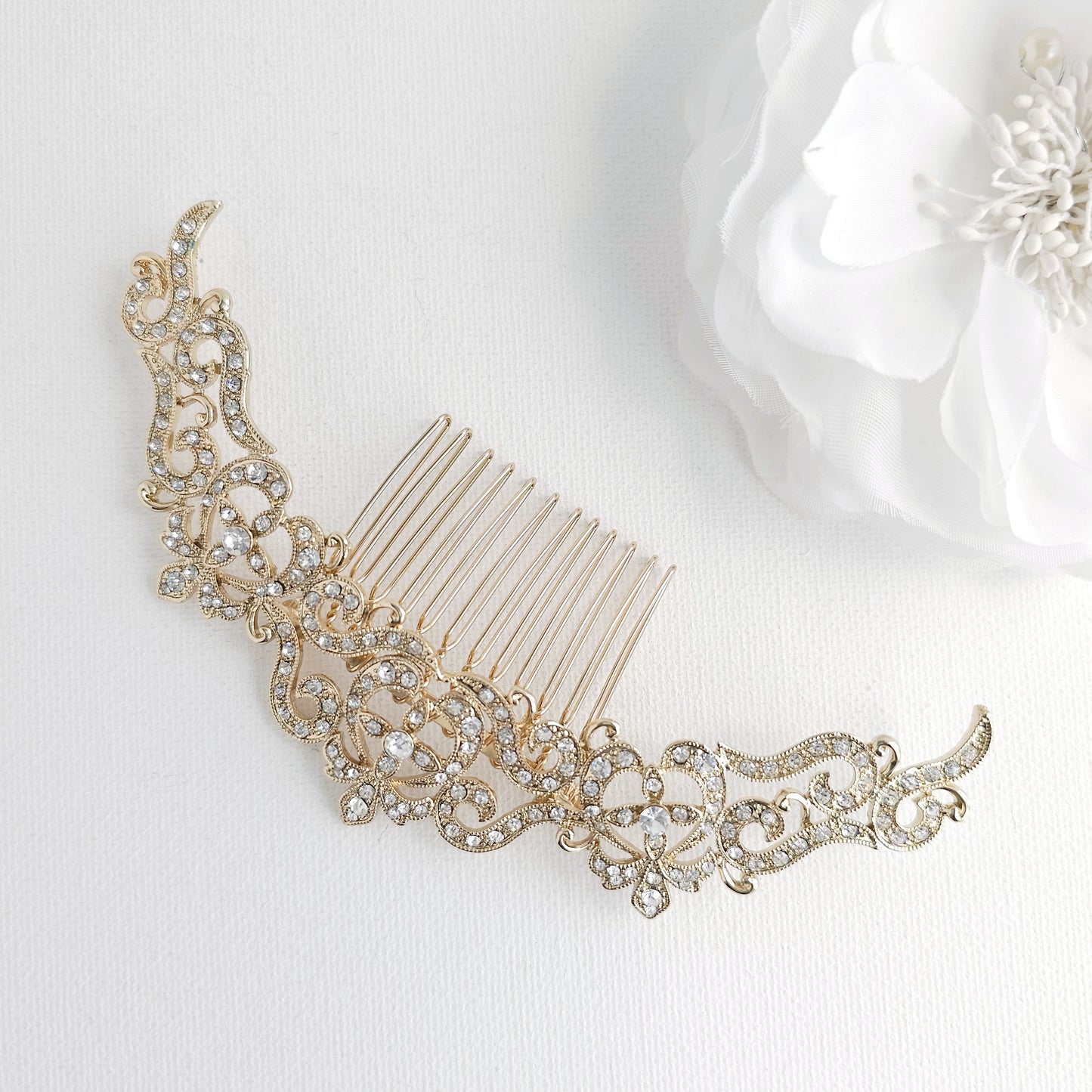 Gold Statement Bridal Hair Comb (5.5 Inch) | Large Crystal Filigree Updo Accessory - Cora