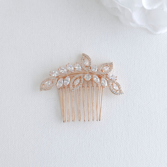 Rose Gold Leaf Hair Comb: Small Veil Hair Piece for Romantic Bridal Styling - Kerry