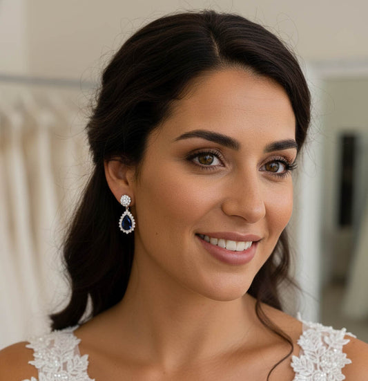 Blue Teardrop Earrings Rose Gold-Aoi