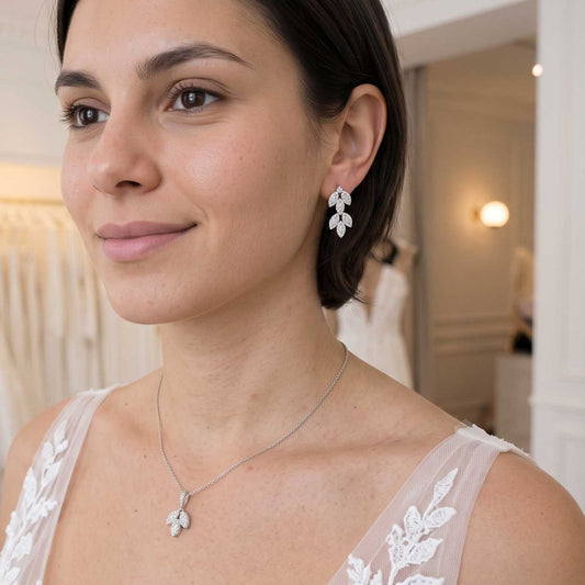 Gold Leaf Necklace and Stud Earrings Set for Brides & Bridesmaids – Abby