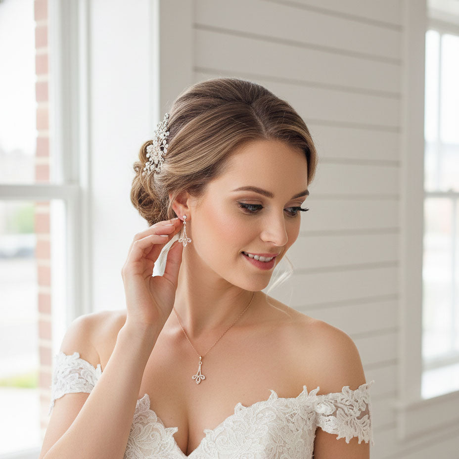 Rose Gold Cubic Zirconia Earrings|Stylish & Modern Weddings Earrings   PoetryDesigns