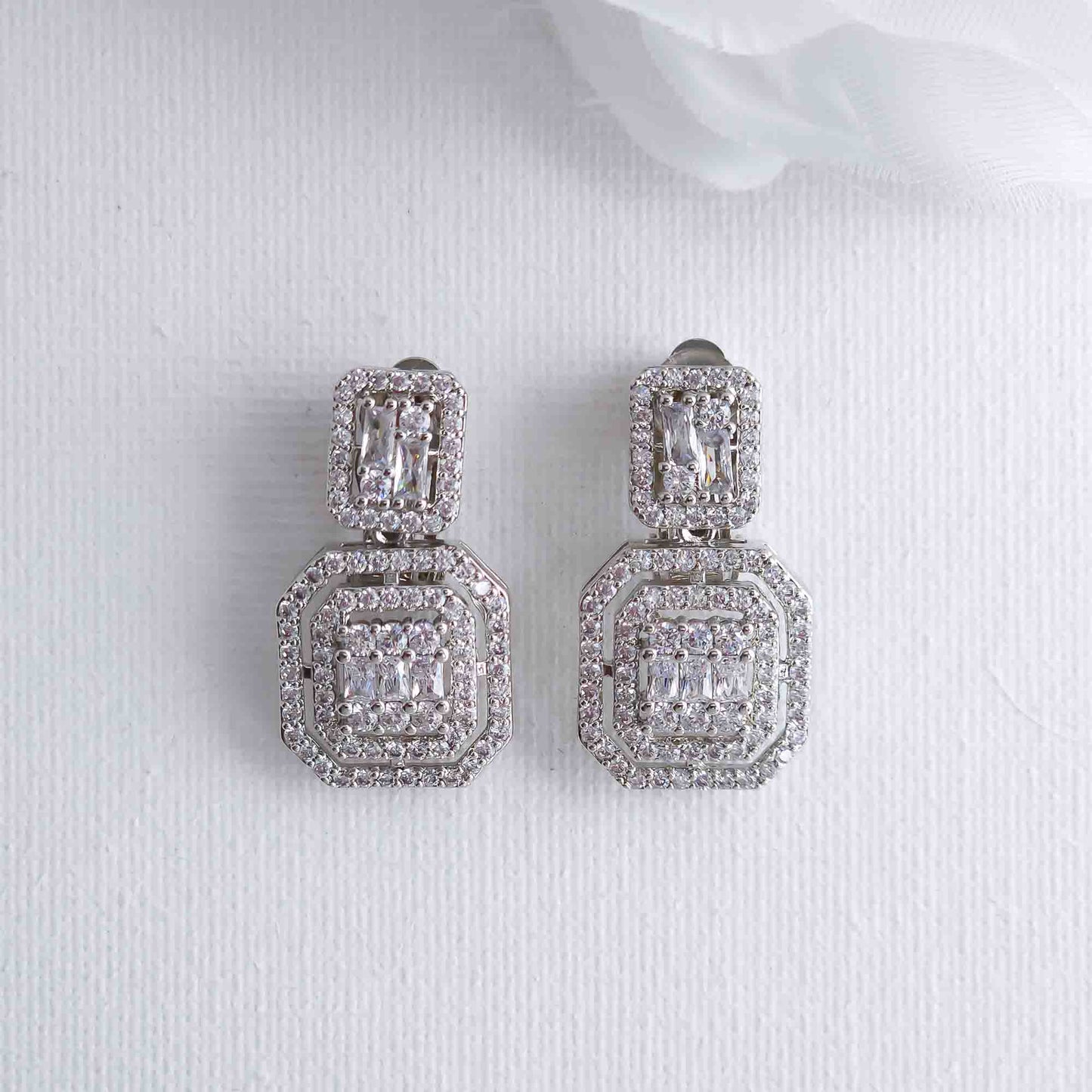 Art Deco Style Clip On Earrings for Weddings and Events-Sherri