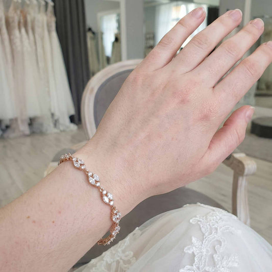 Marquise Silver Cubic Zirconia Bracelet for Bride- Hayley