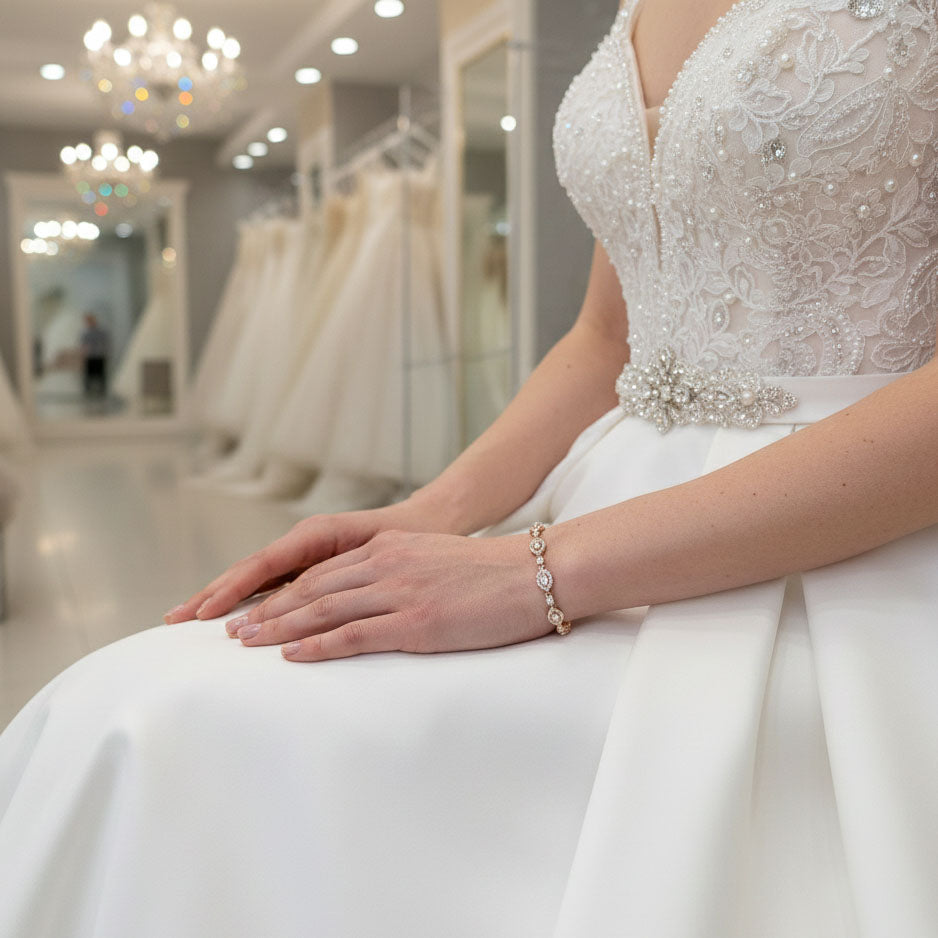 Elegant & Sparkly Rose Gold Plated Cubic Zirconia Bridal Bracelet –  PoetryDesigns
