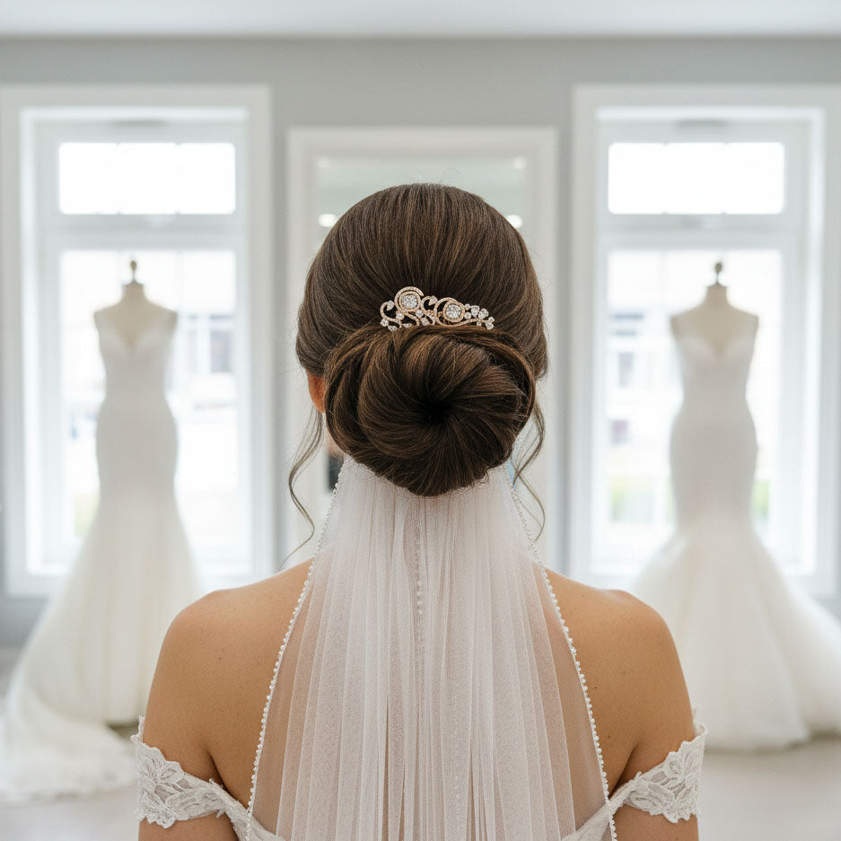 Stunning beautiful CZ Hair Piece Formal Wedding Prom Small Rose Gold Bridal Hair Comb | Flower & Leaf Designs CZ  main image 3