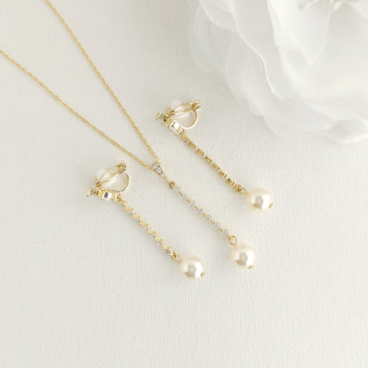 Gold Clip On Bridal Jewelry Set - Jodi