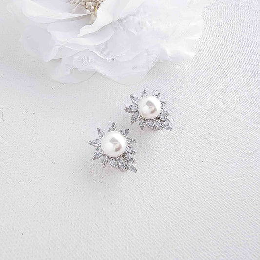 Pearl Stud Clip On Earrings-Caroline