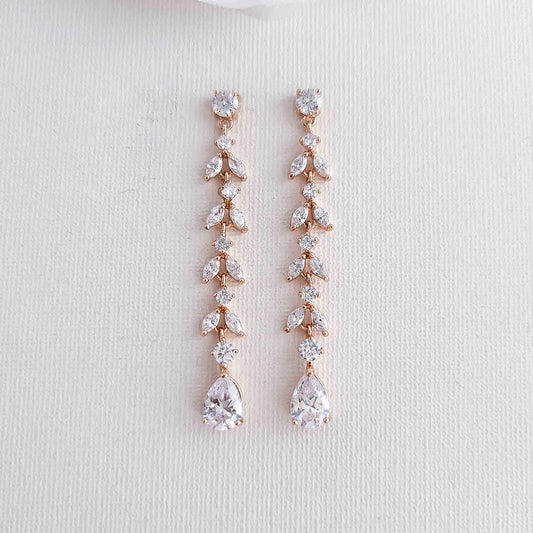 Dangling Leaf Bridal Earrings in Rose Gold-Miranda