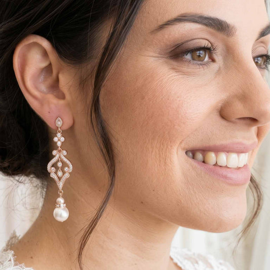 Vintage Silver Earrings with Round or Pear Pearl Drops - Elizabeth