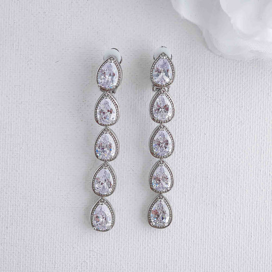 Long Clip-On Earrings With Teardrops-Elsa