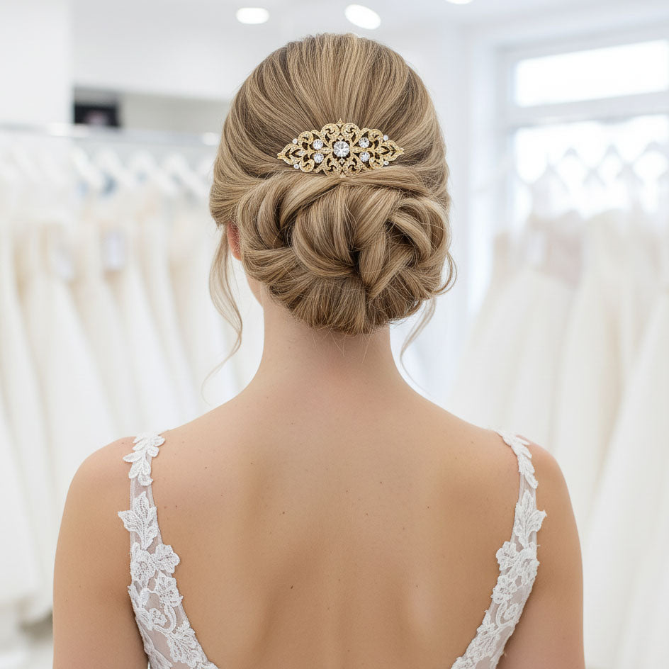 Gold Vintage Style Crystal Bridal Comb | Perfect for Updo  display picture 3