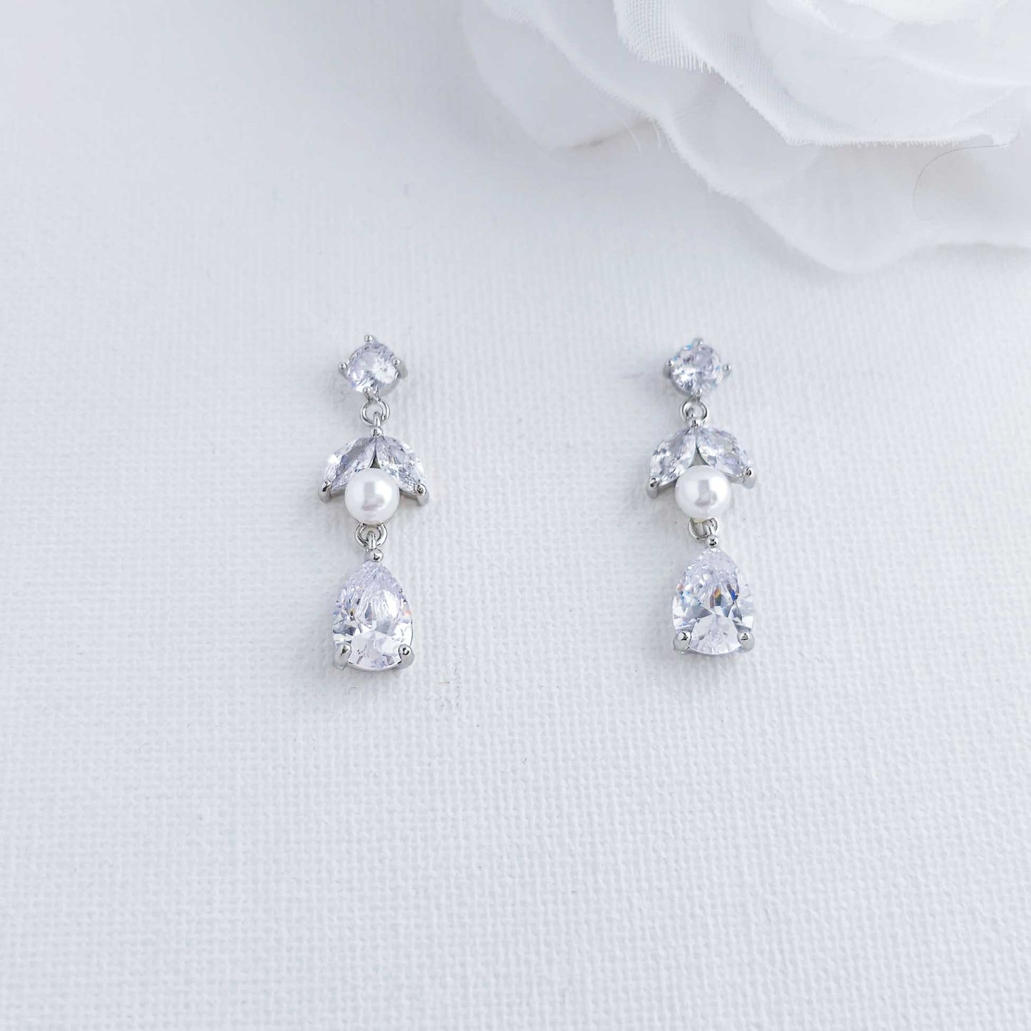 Pearl Wedding Jewelry Set of Necklace and Earrings-Jenna