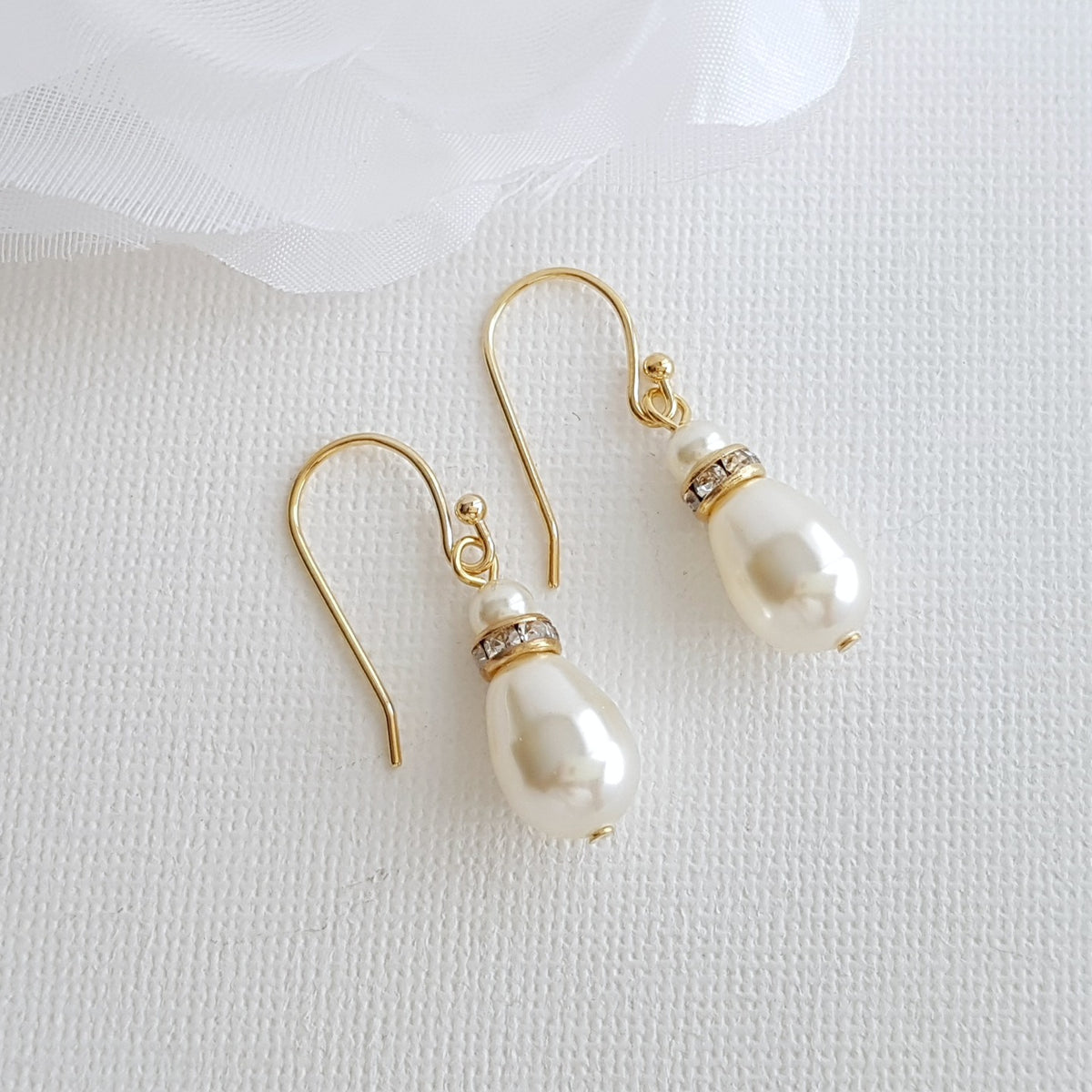 Simple Gold Earrings With Pearl Drops for Brides and Bridesmaids - June