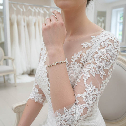 Rose Gold Wedding Bracelet With Crystal Leaf for Brides- Belle