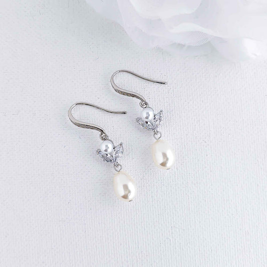 Simple Pearl Dangle Earrings for Brides-Leila
