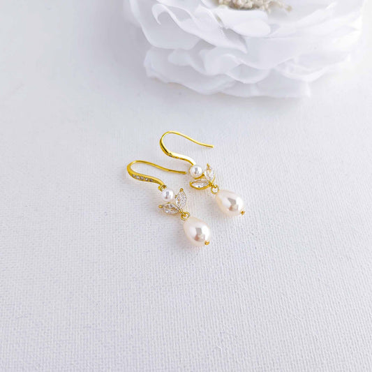 Pearl and Crystal Dangle Earrings-Leila