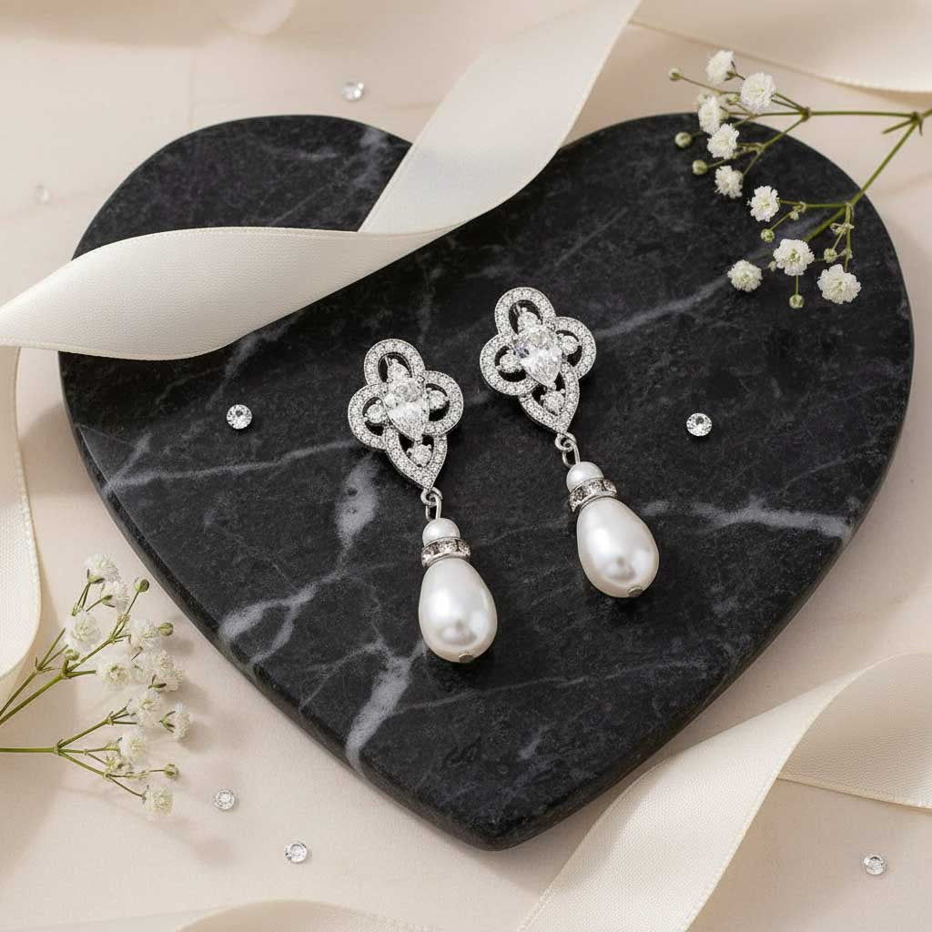 Elegant Crystal & Pearl Drop Earrings | Wedding & Special Occasion Jewelry - Linda
