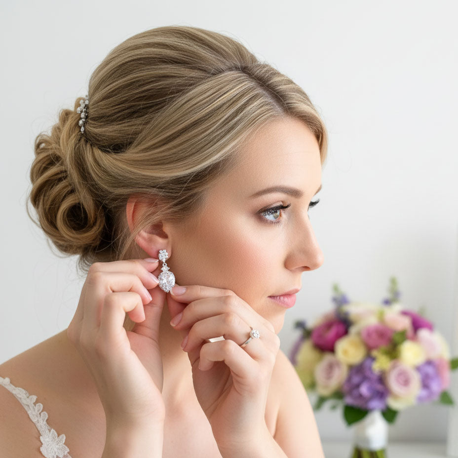 Brilliant CZ Drop Earrings for Brides, Wedding Guests Formal