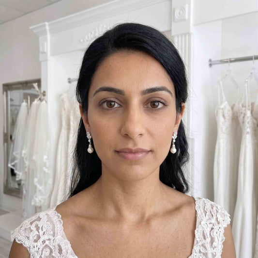 Bridal Earrings in Rose Gold and Pearl Drops-Nicole
