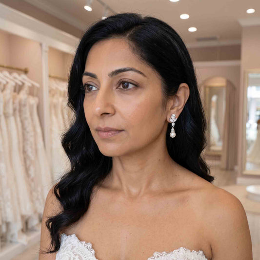 Gold Earrings for Weddings with Pearl Drops-Nicole
