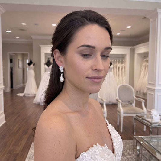 Rose Gold Pearl Drop Earrings-Penelope