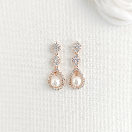 Rose Gold Teardrop Pearl Dangle Earrings- Lea