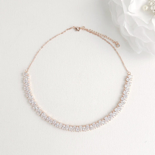 Rose Gold Choker Necklace Earrings and Bracelet Set: Modern Elegance for Wedding, Prom & Formal - Talia