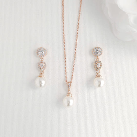 Rose Gold Pearl Jewelry Set: Perfect for Blush, Nude & Champagne Wedding Tones- Gwen