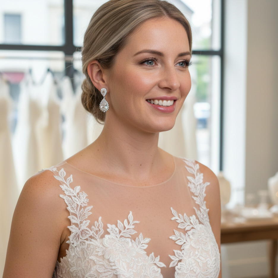 Rose Gold Crystal Teardrop Bridal Earrings - Raya