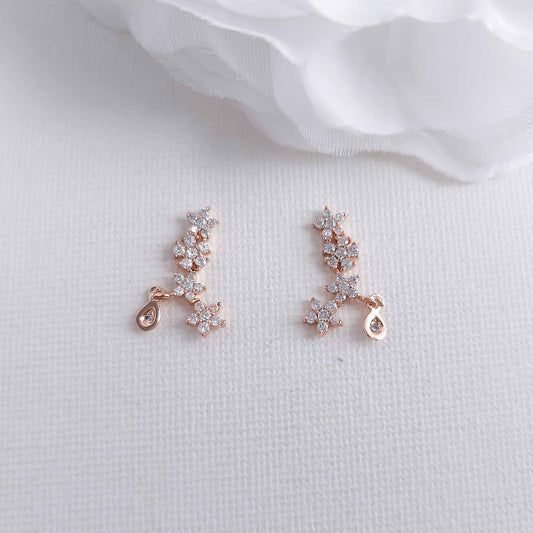 Rose Gold Crawler Earrings with a Tiny Drop-Peyton