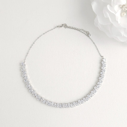 Elegant Silver CZ Choker Set: Necklace, Earrings & Bracelet for Weddings & Formal Dresses - Talia