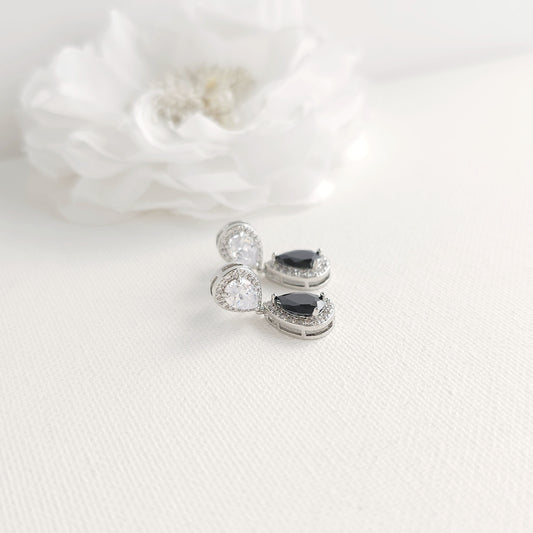 Black CZ & Silver Clip On Drop Earrings for Women: The Formal & Wedding Elegance-Zoe