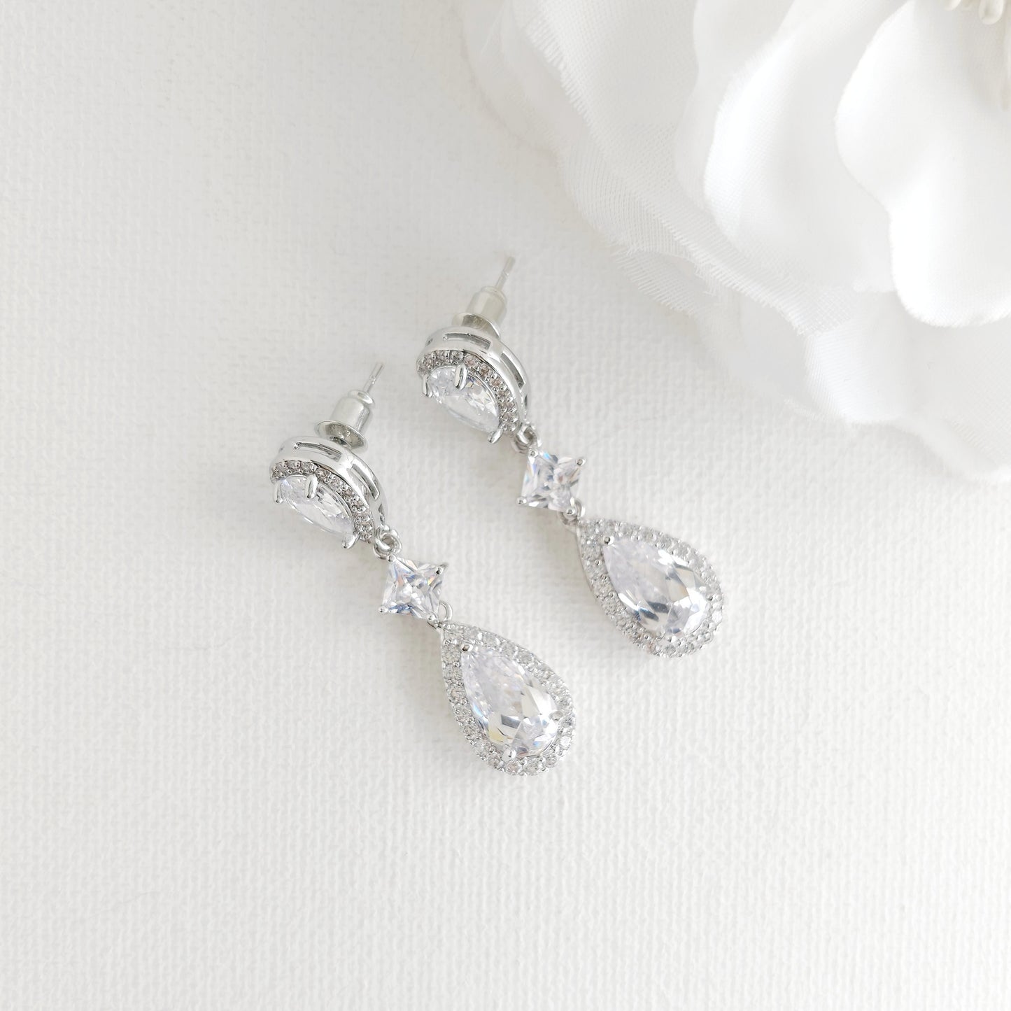 Bridal Jewelry Set in Gold with CZ Teardrop Necklace Earrings - Lena