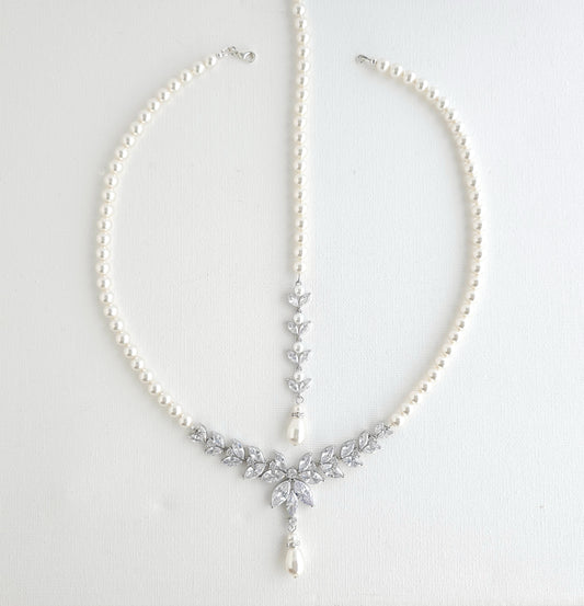 Pearl Bridal Necklace with Detachable Backdrops-Katie