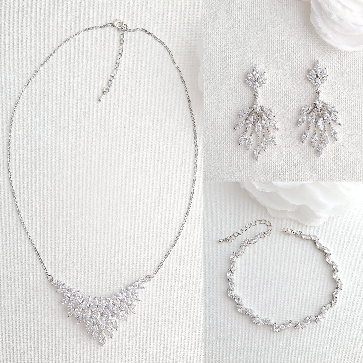 CZ Leaf Gold Jewelry Set for Weddings-Belle