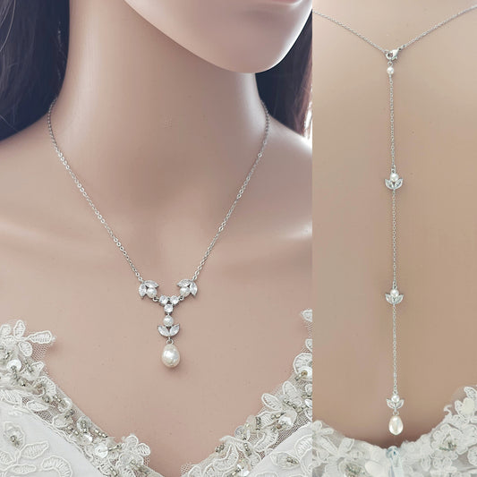 Elegant Silver and Pearl Simple Bridal Jewelry Set-3 Pcs- Leila