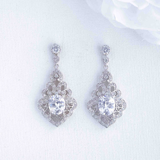 Vintage-Inspired Chandelier Cubic Zirconia Earrings for Brides & Special Events - Eloise
