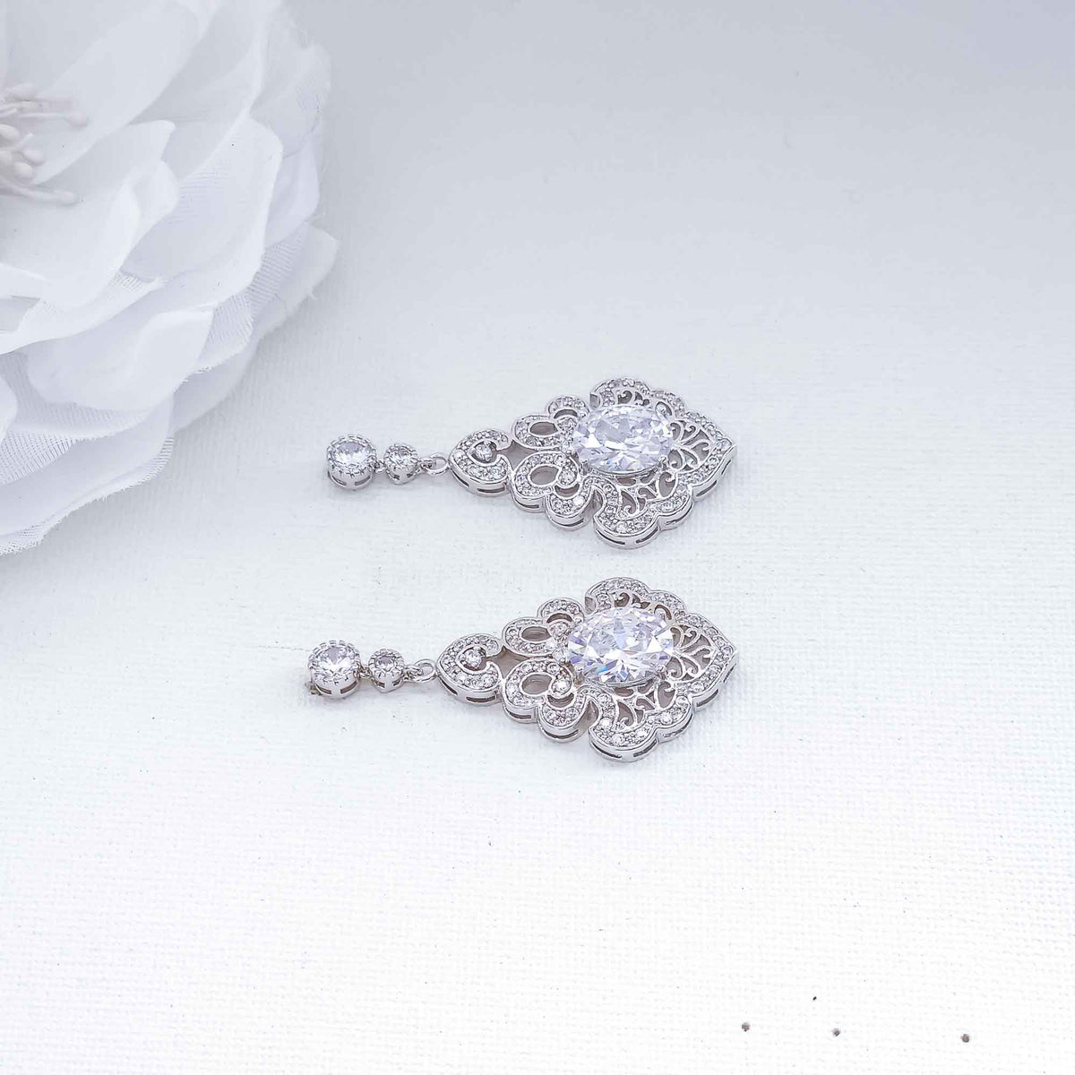 Silver Vintage Bridal Chandelier Earrings for Wedding Events - Eloise