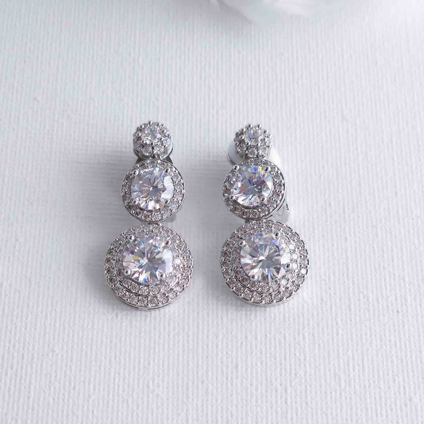 Wedding Clip on Earrings with 3 Round CZ Stones- Alaia
