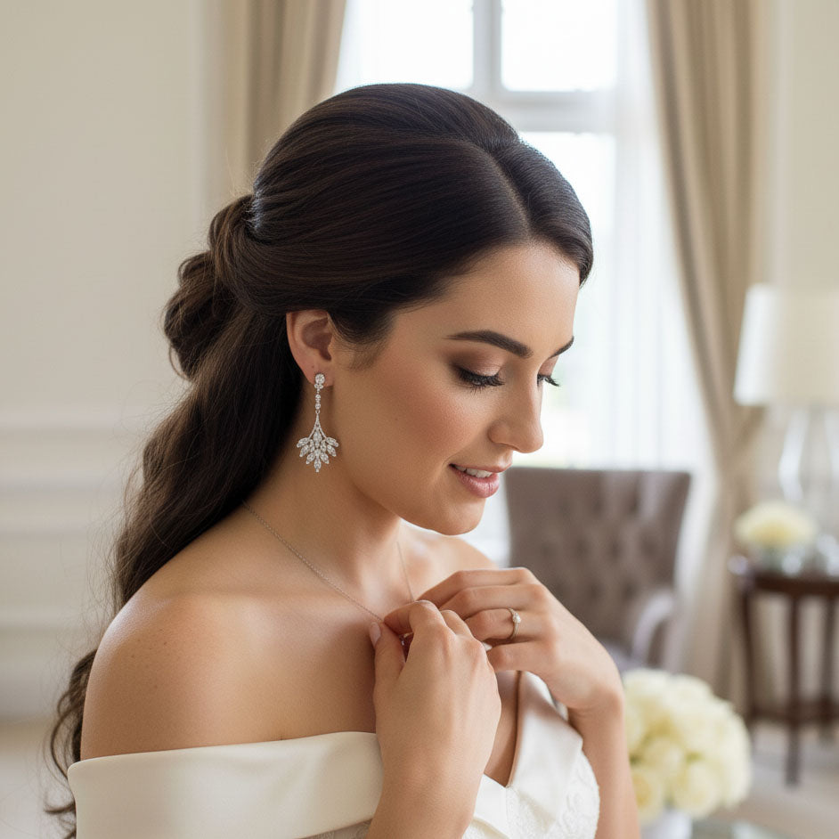 earrings for modern dress Sparkling CZ Chandelier Earrings-Statement Look For Weddings & Events Silver